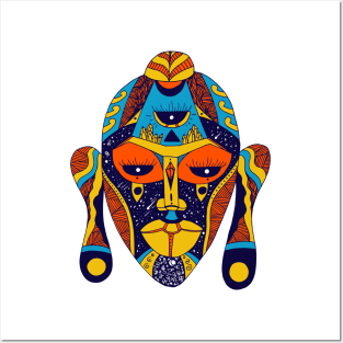 Orange Blue African Mask 7 Posters and Art